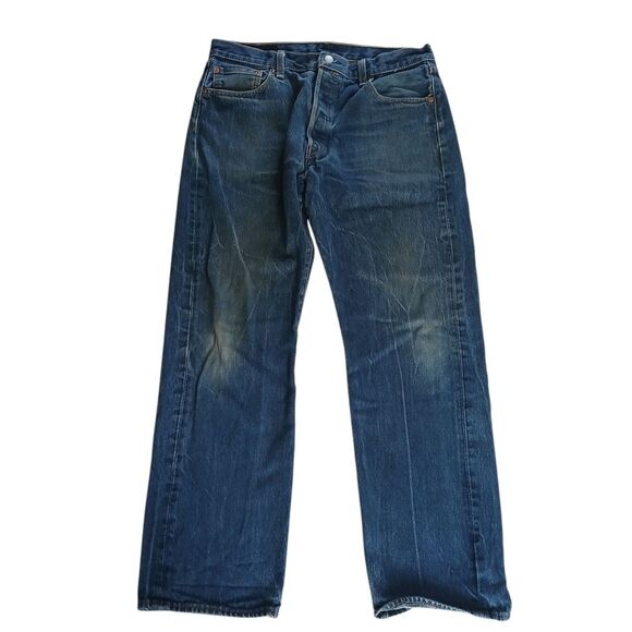 Levi's x Streetwear 501 Jeans Knee Distressed  Blue Straight Jeans 35/32 - Picture 1 of 13